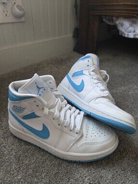 Nike Air Jordan 1 Mid - White with Light Blue Accents